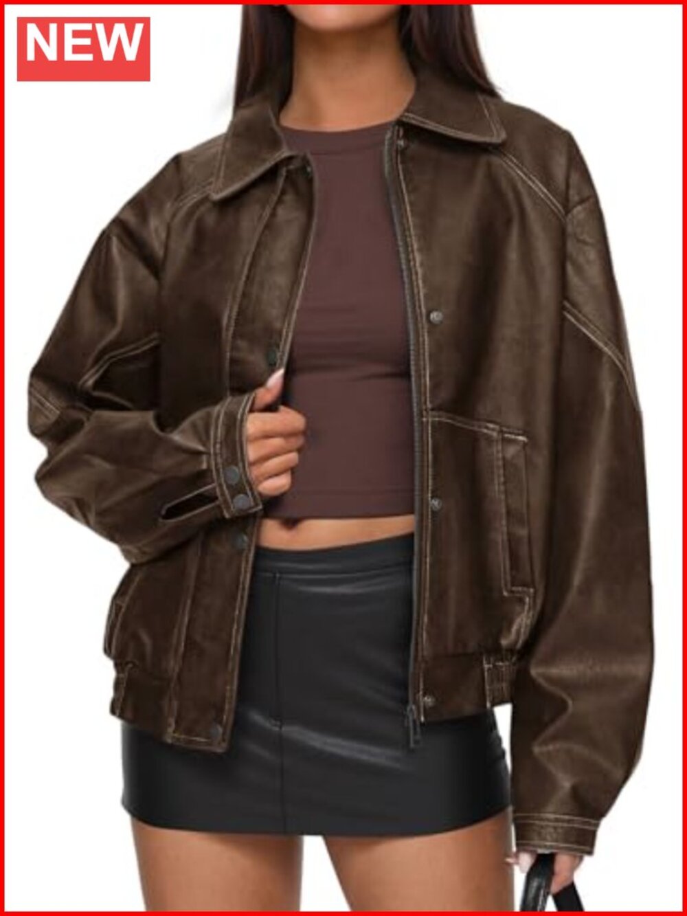 Faux Leather Moto Biker Jacket Women Oversized Casual Coat